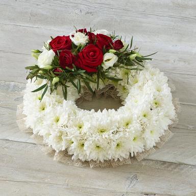 white & red wreath